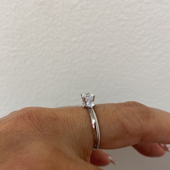 14k Solid White Gold 3 stone Engagement Ring - Picture 7 of 13